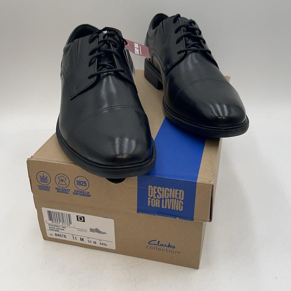 Clarks Steadwell Cap Shoes Mens Black Leather Dress Lace Up Cap Toe Size 11